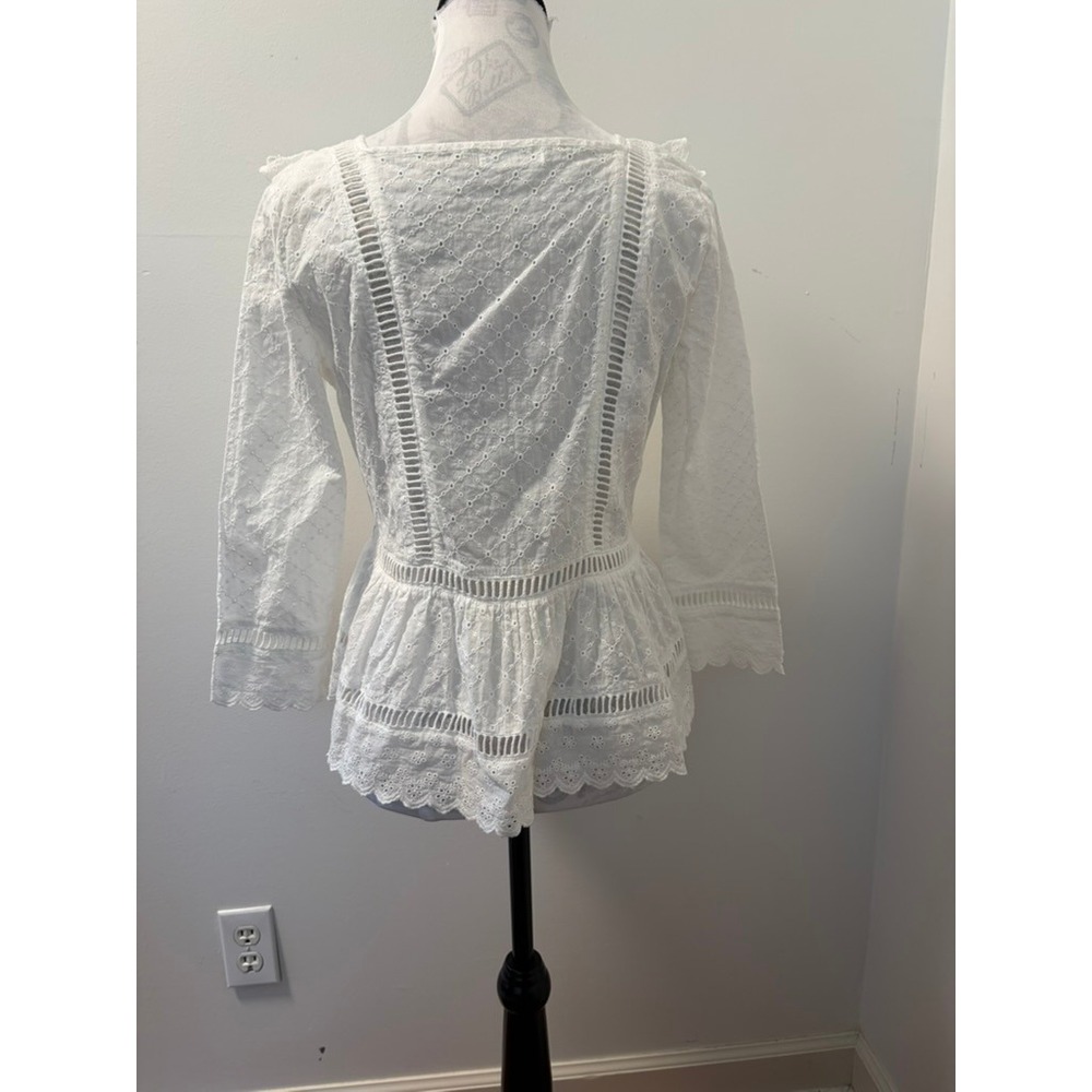 Vestique Boho Cottagecore Prarie Eyelet Peplum Blouse Cotton Boho Top S JT1863 - Picture 3 of 5